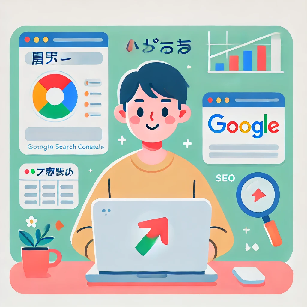 「Google Search Consoleを設定している初心者ブロガーのイラスト